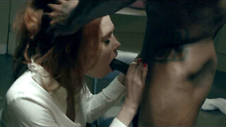 Redhead slut gets used rough in a dark interracial fuck
