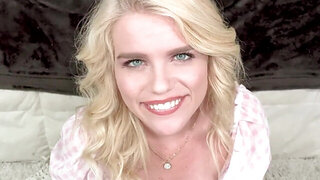 Adorable blonde with a great curvy figure is riding in POV