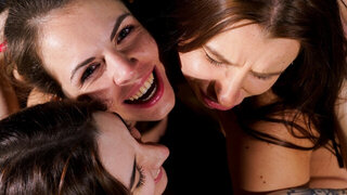 Threesome with girls who fuck by the fire... at night