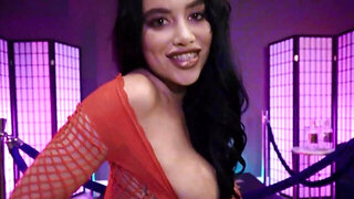 Bad girl with round tits strips and gets fucked silly