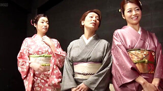 Maki Hojo brings her friends for a wild kimono fuck