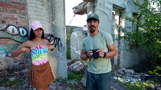 Tiny Russian brunette does not mind cucking her man in public