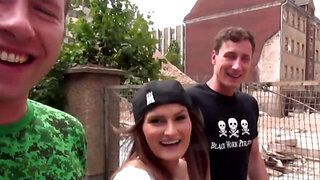 Charming girl Holly Banks is sucking hard cock in the woods