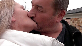 Pink-haired chick joins an older couple for fucking