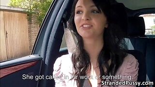 Brunette Belle Claire gets banged hard in the car by the stranger