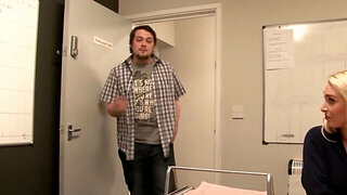 Office girl with a nice body takes his meaty boner HARD