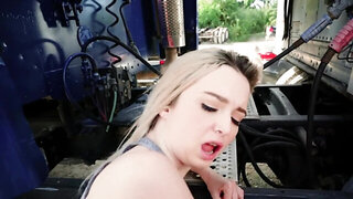 Trucker receives pleasure fucking the girl with nipple piercing