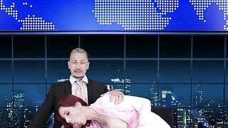 News Anchor is constantly distracted by two gorgeous pussies