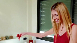 Small tits blonde is going to get her pussy fucked sideways