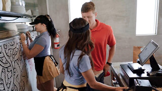 Cute doll is getting doggystyled by a lucky fellow