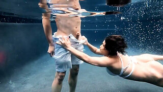 Charmer orders lovers to get out of pool and have sex with her