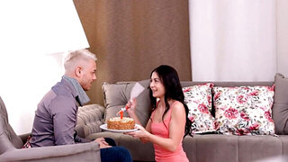 Brunette satisfies BF's fantasy on his birthday