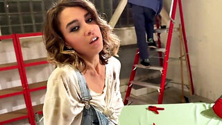 Blondie with sexy make-up is going to be used in POV