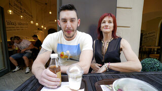 Redheaded MILF found two horny lads for a threesome