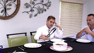 Family dinner ends up with a relentless pussy fucking