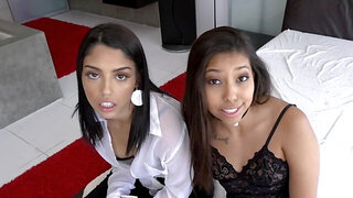 Bootylicious brunettes are taking big cock in threesome scene