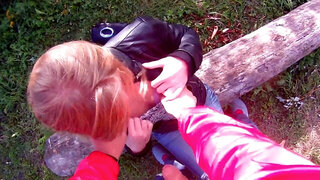 Slutty girlfriend is giving head and pussy in the open air