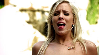 A blonde that loves being out in the sun is rammed outdoors