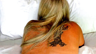 Blonde MILF drools on his cock before rough doggy pounding