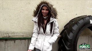 Petite Beth gets her wet pussy pounded at the boxing ring for a couple of bucks