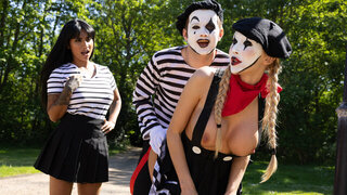 Innocent mimes fuck hard in a hot threesome