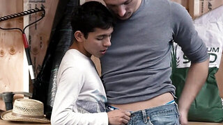 Hunky cowboy making out and getting hard for a Latino