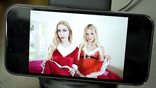 Stepsisters line up like sluts in a POV threesomes