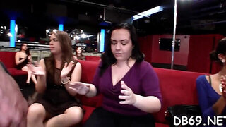 A bunch of amateur sluts suck a stripper's dick