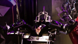 Mistress Lady Ashley tortures slave's cock and balls in dungeon