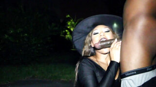 Jayla Foxx having sex in a public place for Halloween