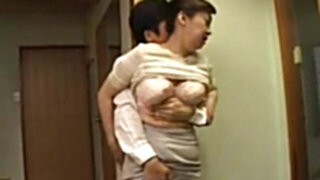 Stepson is lucky to masturbate MILF's hairy pussy