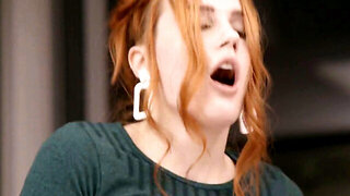 Gorgeous redhead with a perfect body banged by a stud