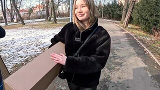 Blonde girl with a freaky filler face gets to cheat on her man