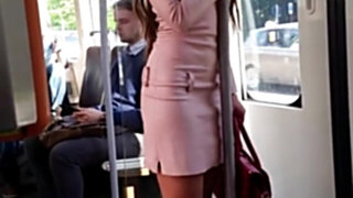 girl in mini leather dress public voyeur &extreme high heels