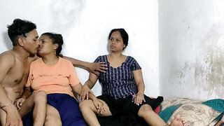 MILFs with big boobs are having fun with a skinny dude