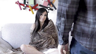 Brunette chick with perfect boobs banged by stepbro