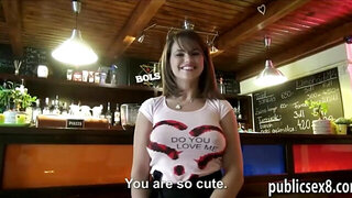 European waitress with big boobs gets banged for extra money