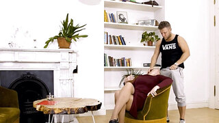 Blonde lady looks tired yet she takes his dick very well