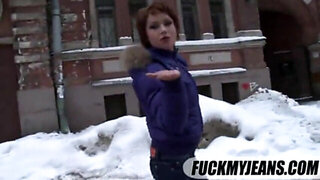 Slender babe in tight jeans enjoys rough anal