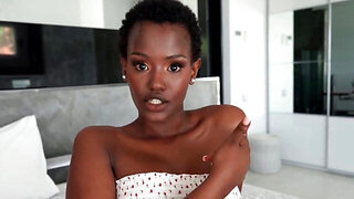Big boobies black hottie takes dick with legs spread