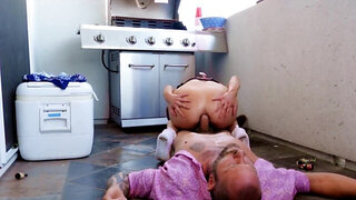 Girl receives the stepfather's cock in her muff during barbeque