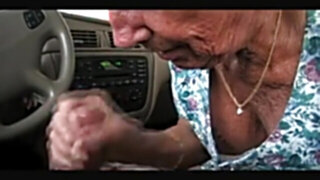 Granny shirley gives oral job in car wash