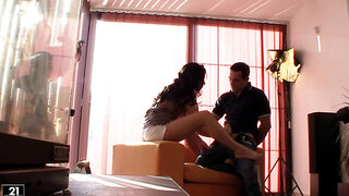 MILF teases with her feet before the scene starts rolling