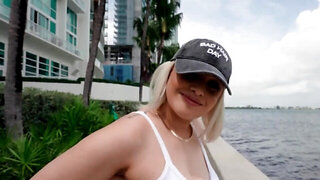 Adorable blonde sucks girthy cock and gets fucked on the hood