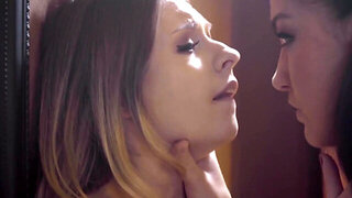 Elated lesbians in sexy lingerie lick and finger cunts