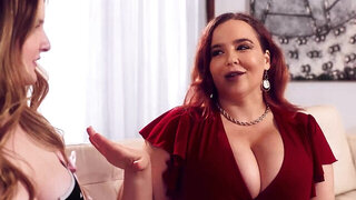 Busty MILF eating out and fingering a sweet teen