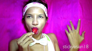 stickyasian18 lean Mali enjoys things in her throat!