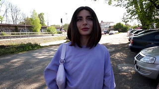 Sensational brunette from Italy is going to take dick in public