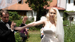 Slutty bride blows a groom and fucks in front of the guests