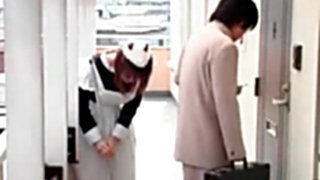 Uncensored Japanese maid with wooly vagina nut sack-cheeks